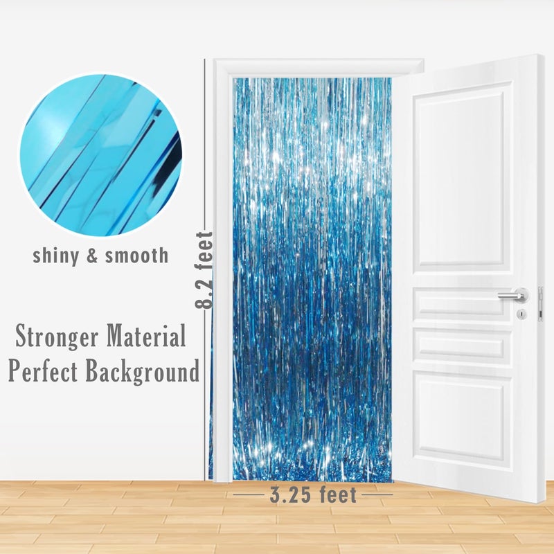 GOER 3.2 ft x 8.2 ft Metallic Tinsel Foil Fringe Curtains Party Photo Backdrop Party Streamers for Birthday,Graduation,New Year Eve Decorations Wedding Decor (4 Packs,Blue) - Image 3